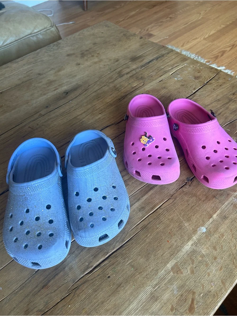 Kids Lightweight Slip-On crocs clogs - Pink and lilac purple glitter size 2